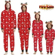 Christmas Family Matching Pajamas Sets Snowman Sleepwear One Piece Jumpsuit Hoodie PJs Xmas Loungewear for Adult Kids Baby